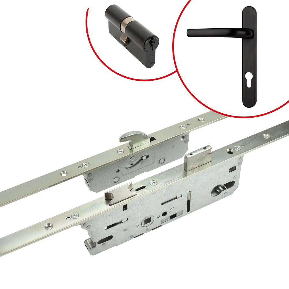 Fuhr Front Door Lock Kit with Cylinder & Alpine Door Handle - Black (For 44mm Doors)